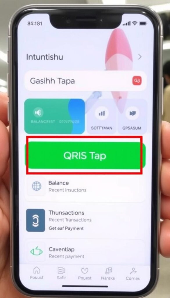 Tampilan menu QRIS Tap pada aplikasi mobile banking Tampilan menu QRIS Tap pada aplikasi mobile banking
